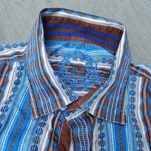 Luchiano Visconti Mens Shirt Size XXL Designer Flip Cuff Button Front Geometric